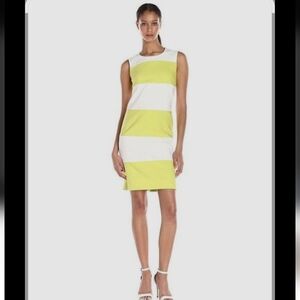 Ann Klein Green and White Color Block Striped Sleeveless Dress Fits M